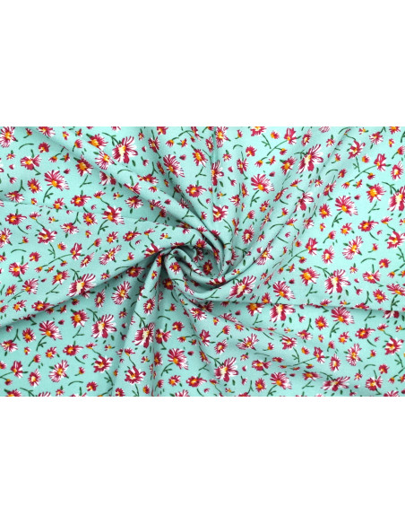 Tissu Viscose Imprimé Fleur Coquette Vert -Au Mètre