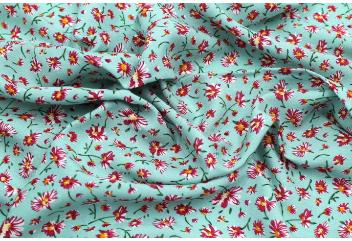 Tissu Viscose Imprimé Fleur Coquette Vert -Au Mètre