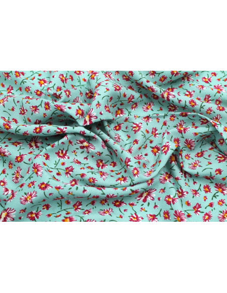 Tissu Viscose Imprimé Fleur Coquette Vert -Au Mètre