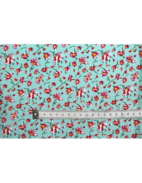 Tissu Viscose Imprimé Fleur Coquette Vert -Au Mètre