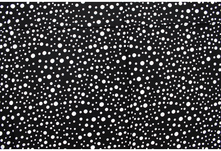 Tissu Viscose Imprimé Fond Noir Bulles Blanches -Au Mètre
