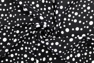Tissu Viscose Imprimé Fond Noir Bulles Blanches -Au Mètre