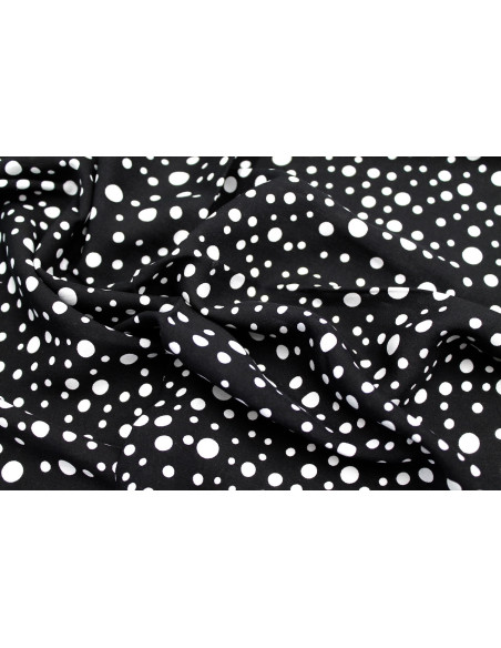 Tissu Viscose Imprimé Fond Noir Bulles Blanches -Au Mètre