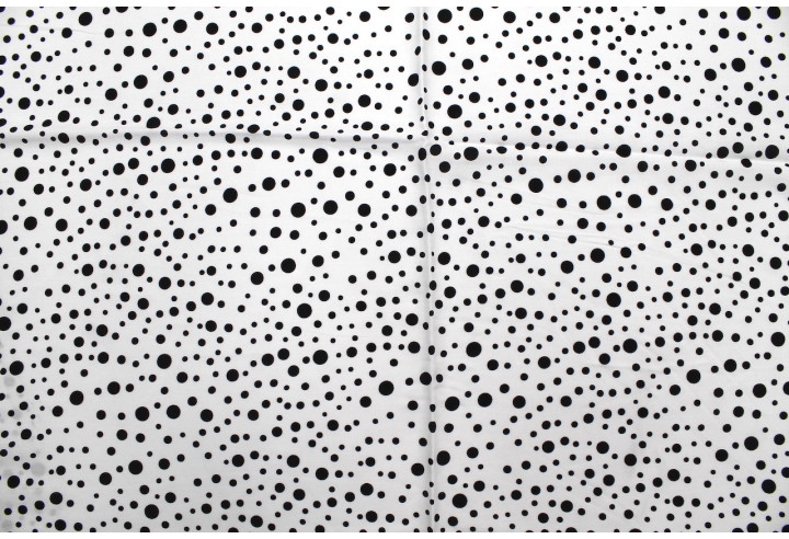 Tissu Viscose Imprimé Fond Blanc Bulles Noires -Au Mètre