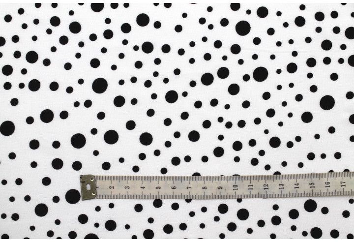 Tissu Viscose Imprimé Fond Blanc Bulles Noires -Au Mètre