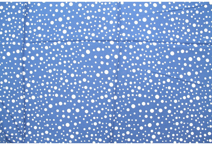 Tissu Viscose Imprimé Fond Indigo Bulles Blanches -Au Mètre