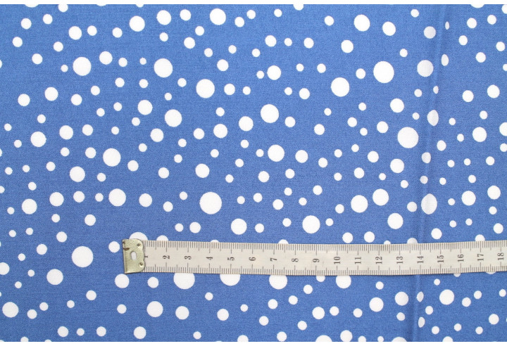 Tissu Viscose Imprimé Fond Indigo Bulles Blanches -Au Mètre