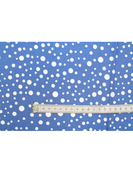 Tissu Viscose Imprimé Fond Indigo Bulles Blanches -Au Mètre