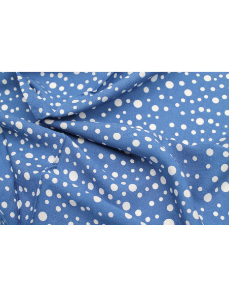 Tissu Viscose Imprimé Fond Indigo Bulles Blanches -Au Mètre