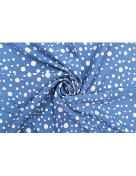 Tissu Viscose Imprimé Fond Indigo Bulles Blanches -Au Mètre