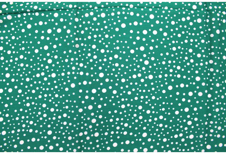Tissu Viscose Imprimé Fond Vert Bulles Blanches -Au Mètre