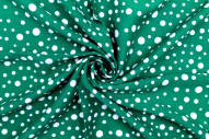 Tissu Viscose Imprimé Fond Vert Bulles Blanches -Au Mètre
