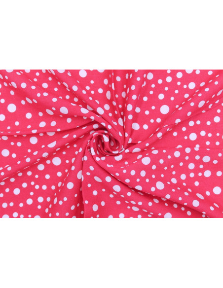 Tissu Viscose Imprimé Fond Fuchsia Bulles Blanches -Au Mètre