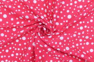 Tissu Viscose Imprimé Fond Fuchsia Bulles Blanches -Au Mètre