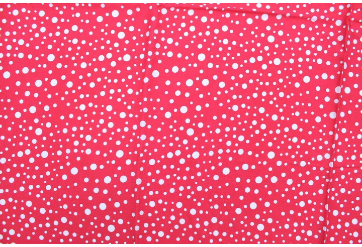 Tissu Viscose Imprimé Fond Fuchsia Bulles Blanches -Au Mètre