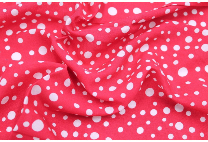 Tissu Viscose Imprimé Fond Fuchsia Bulles Blanches -Au Mètre