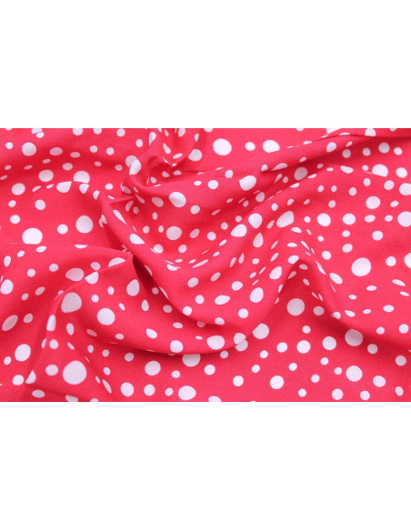 Tissu Viscose Imprimé Fond Fuchsia Bulles Blanches -Au Mètre