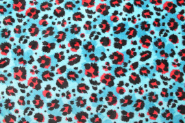 Tissu Micropolaire Doudou Imprimé Guépard Turquoise -Au Mètre