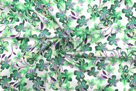 Tissu Popeline Coton Imprimé Fleur Frangi Vert -Au Mètre