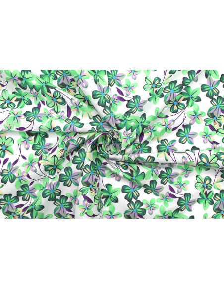 Tissu Popeline Coton Imprimé Fleur Frangi Vert -Au Mètre