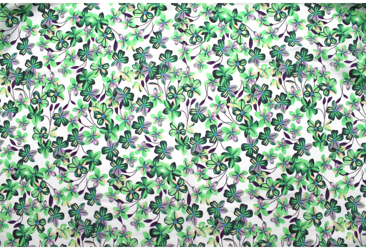 Tissu Popeline Coton Imprimé Fleur Frangi Vert -Au Mètre