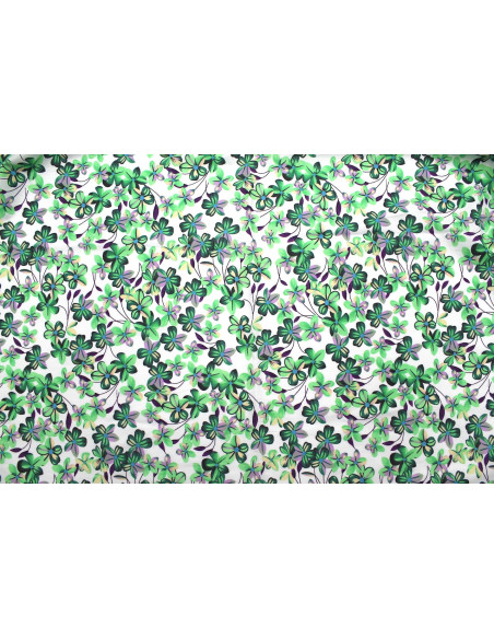 Tissu Popeline Coton Imprimé Fleur Frangi Vert -Au Mètre
