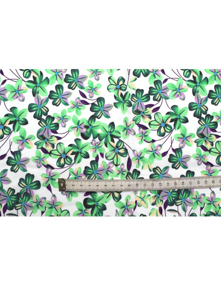 Tissu Popeline Coton Imprimé Fleur Frangi Vert -Au Mètre