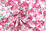 Tissu Popeline Coton Imprimé Fleur Frangi Rose -Au Mètre