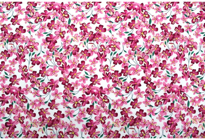 Tissu Popeline Coton Imprimé Fleur Frangi Rose -Au Mètre