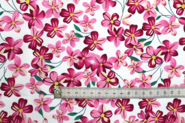 Tissu Popeline Coton Imprimé Fleur Frangi Rose -Au Mètre