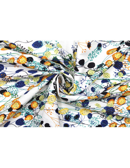 Tissu Popeline Coton Imprimé Fleur Botas Blanc -Au Mètre