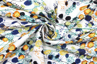 Tissu Popeline Coton Imprimé Fleur Botas Blanc -Au Mètre