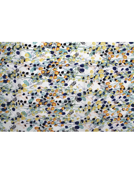 Tissu Popeline Coton Imprimé Fleur Botas Blanc -Au Mètre