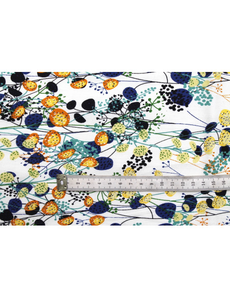 Tissu Popeline Coton Imprimé Fleur Botas Blanc -Au Mètre