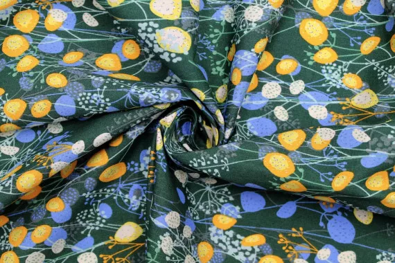 Tissu Popeline Coton Imprimé Fleur Botas Vert -Au Mètre