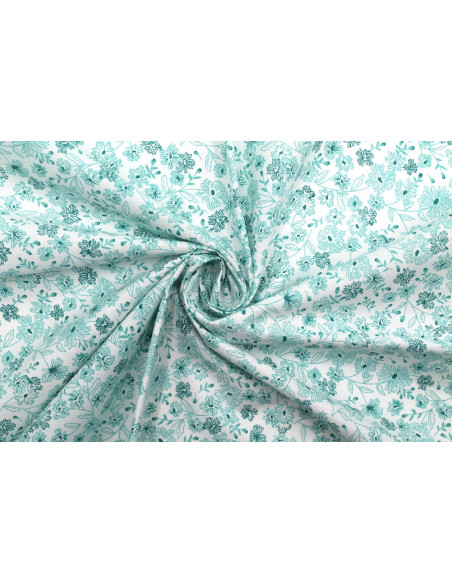 Tissu Popeline Coton Imprimé Fleur Angel Vert -Au Mètre