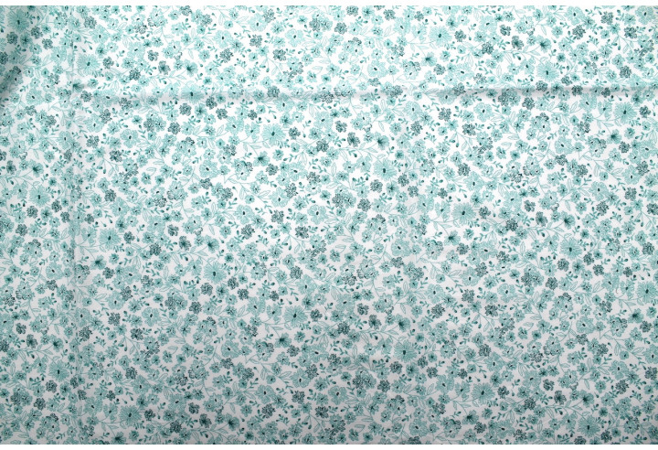 Tissu Popeline Coton Imprimé Fleur Angel Vert -Au Mètre