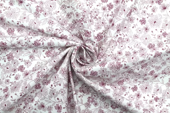 Tissu Popeline Coton Imprimé Fleur Angel Mauve -Au Mètre