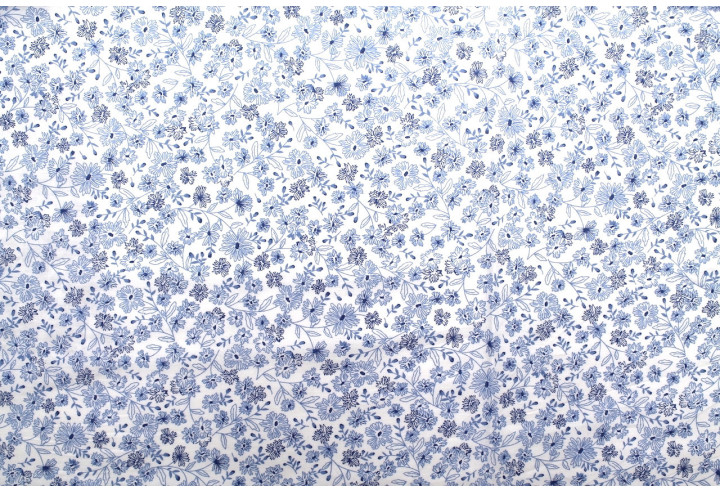 Tissu Popeline Coton Imprimé Fleur Angel Bleu -Au Mètre