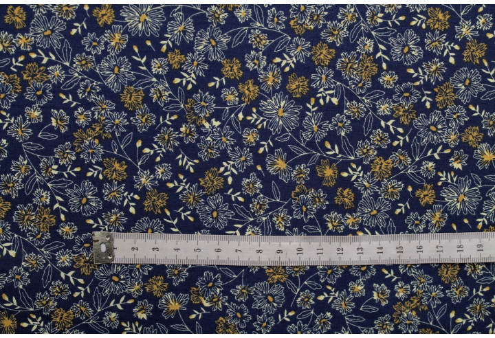 Tissu Popeline Coton Imprimé Fleur Angel Marine -Au Mètre