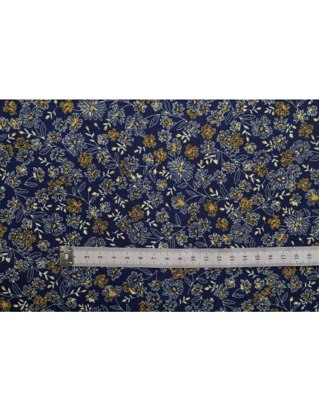 Tissu Popeline Coton Imprimé Fleur Angel Marine -Au Mètre