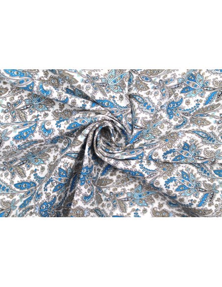 Tissu Popeline Coton Imprimé Fleur Alpinia Turquoise -Au Mètre