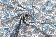 Tissu Popeline Coton Imprimé Fleur Alpinia Turquoise -Au Mètre