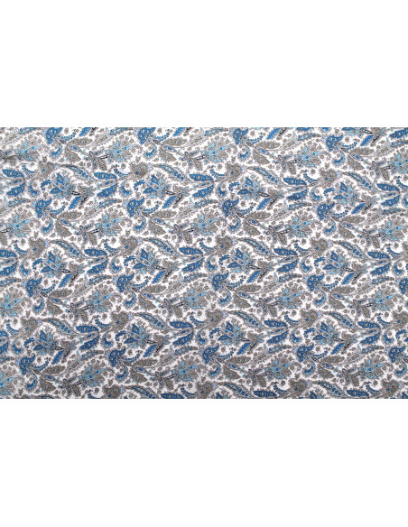 Tissu Popeline Coton Imprimé Fleur Alpinia Turquoise -Au Mètre