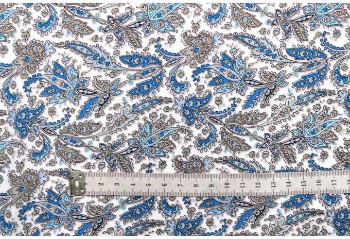 Tissu Popeline Coton Imprimé Fleur Alpinia Turquoise -Au Mètre
