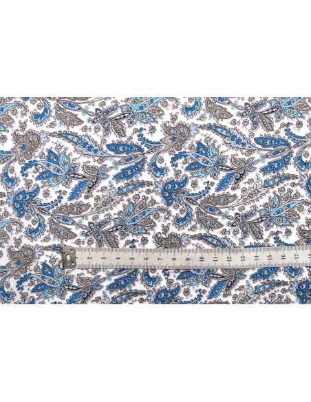 Tissu Popeline Coton Imprimé Fleur Alpinia Turquoise -Au Mètre