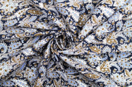 Tissu Popeline Coton Imprimé Fleur Alpinia Marine -Au Mètre