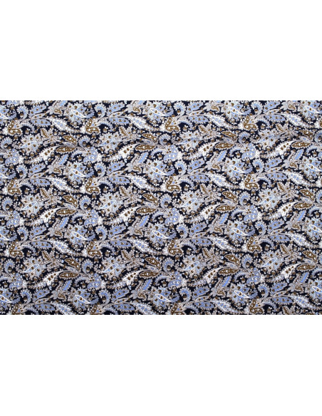 Tissu Popeline Coton Imprimé Fleur Alpinia Marine -Au Mètre