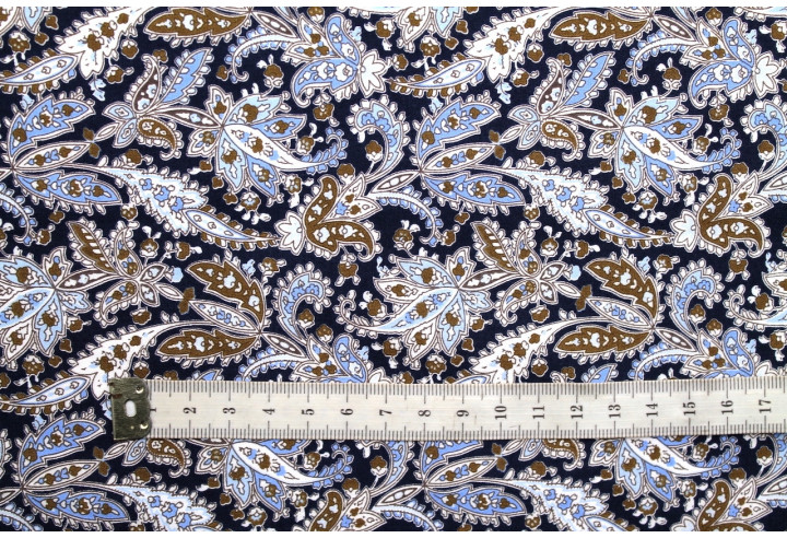 Tissu Popeline Coton Imprimé Fleur Alpinia Marine -Au Mètre