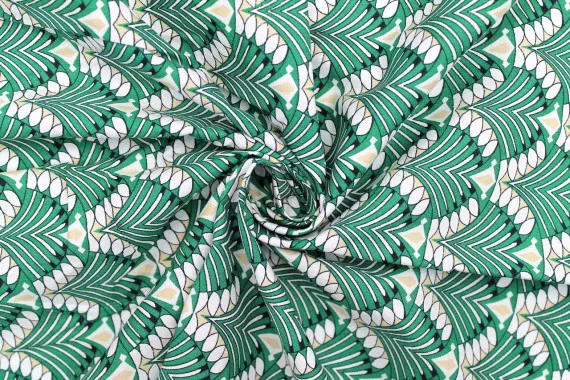 Tissu Popeline Coton Imprimé Japa Vert -Au Mètre